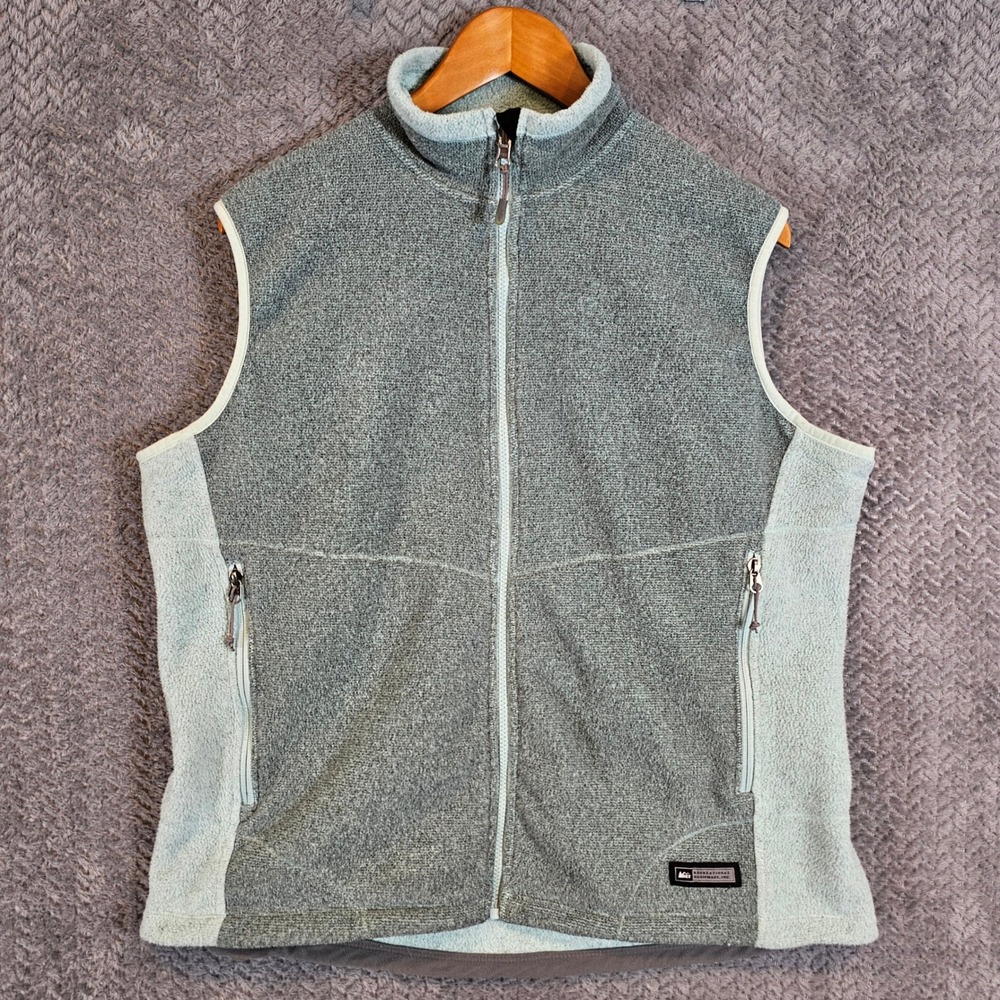 REI Womens XL Polartec Fleece‎ Vest Grey Blue Full Zip Outdoor Gorpcore 1113